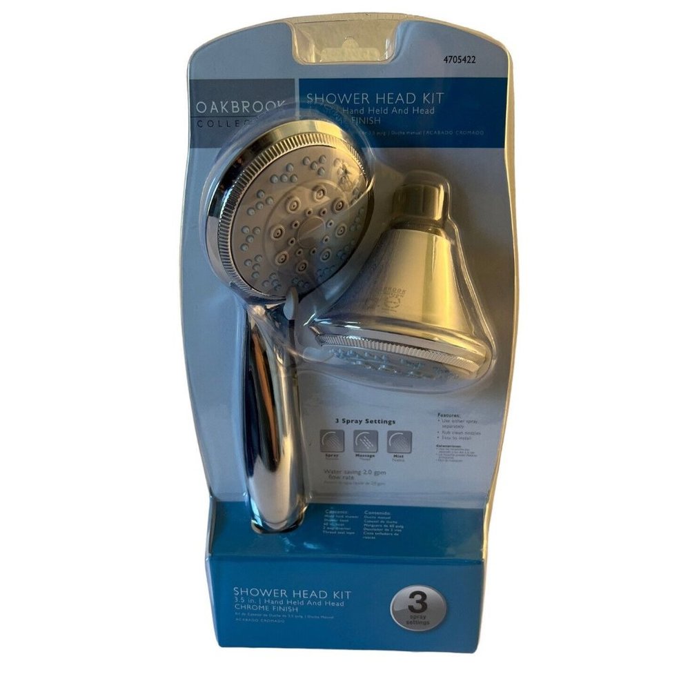 OakBrook Chrome PVC 3 settings Showerhead Combo 1.8 gal NEW